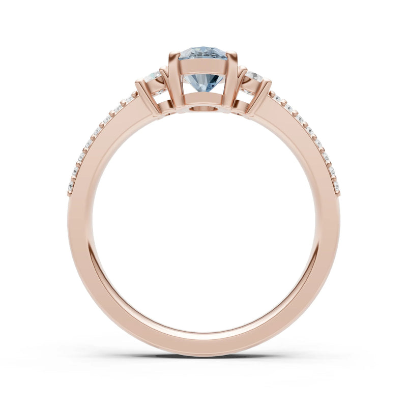 Aquamarine Three Stone Double Pave Oval Cut Band