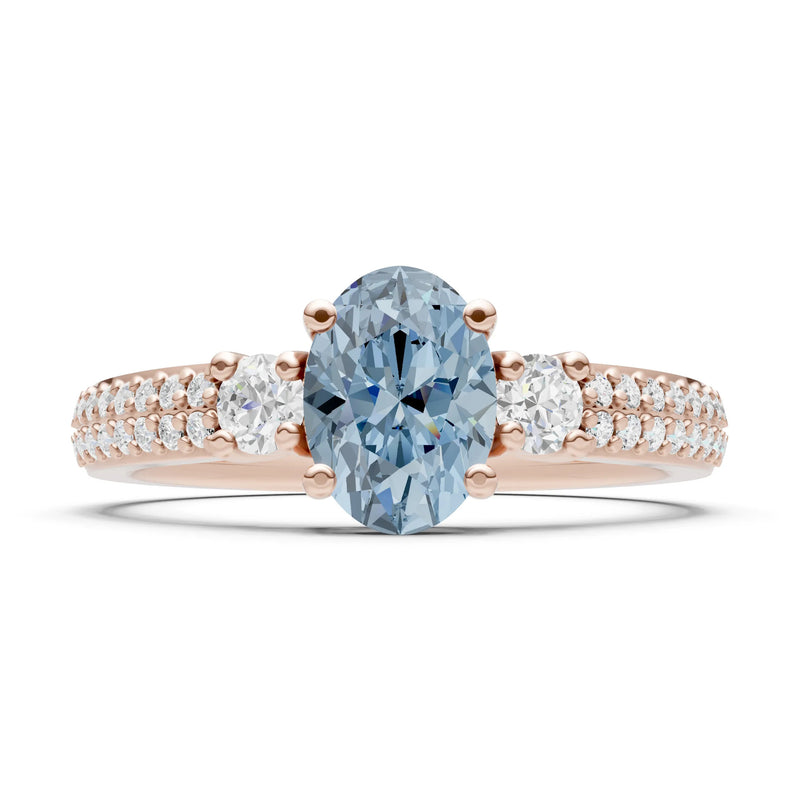Aquamarine Three Stone Double Pave Oval Cut Band