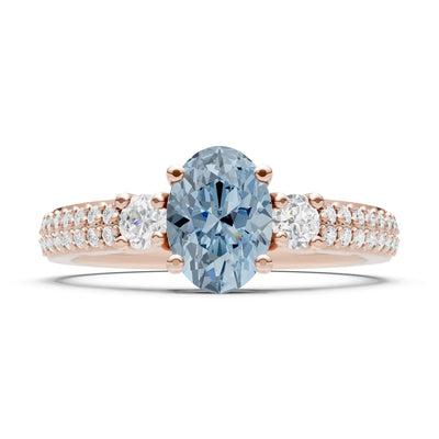 3 Stone Oval Gemstone Double Pave Band - Oval