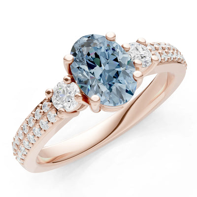 Aquamarine Three Stone Double Pave Oval Cut Band