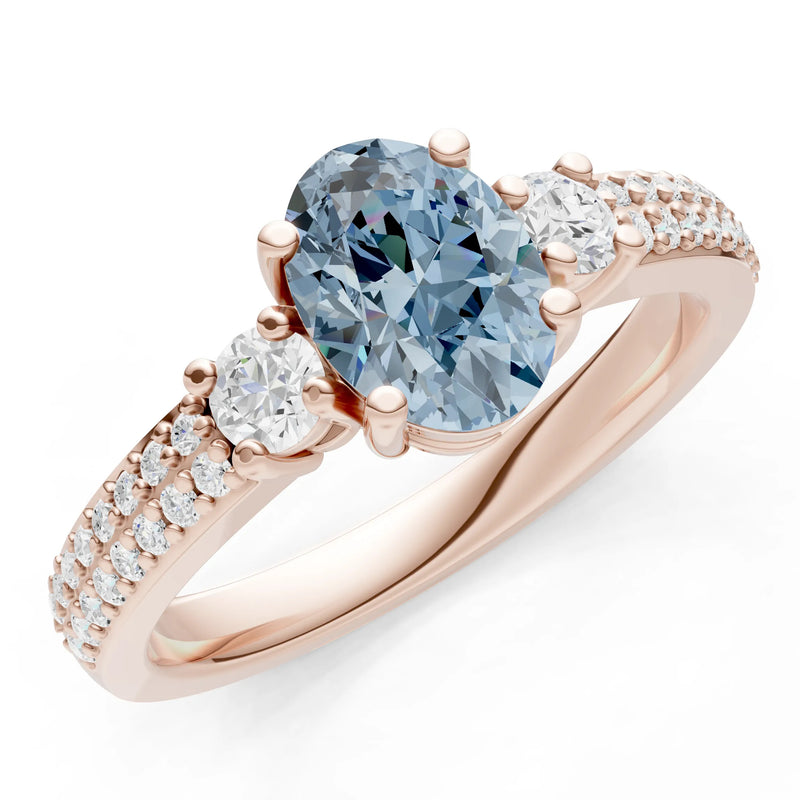 Aquamarine Three Stone Double Pave Oval Cut Band