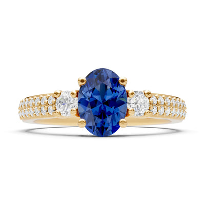 3 Stone Oval Gemstone Double Pave Band - Oval