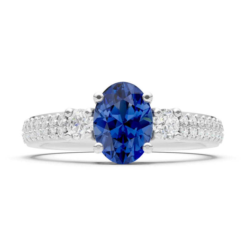 3 Stone Oval Gemstone Double Pave Band - Oval