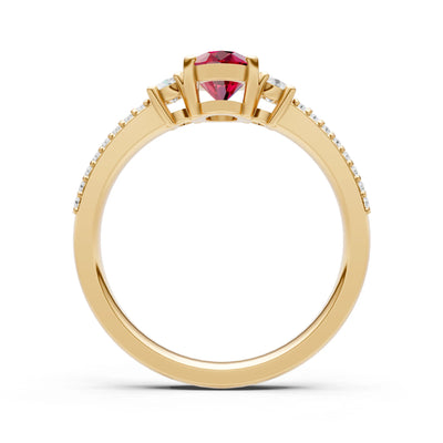 Ruby Three Stone Double Pave Oval Cut Band