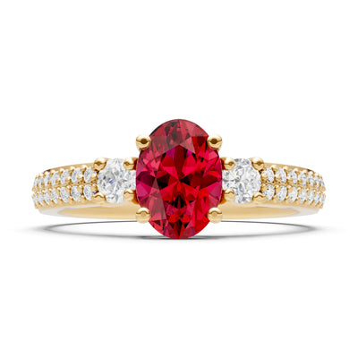 3 Stone Oval Gemstone Double Pave Band - Oval