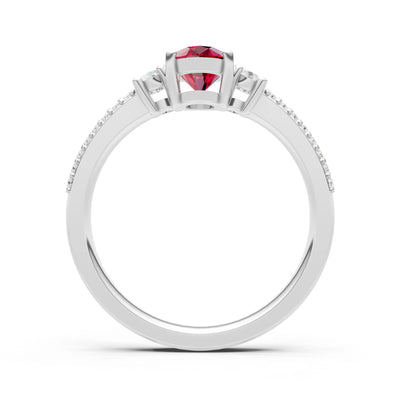 Ruby Three Stone Double Pave Oval Cut Band