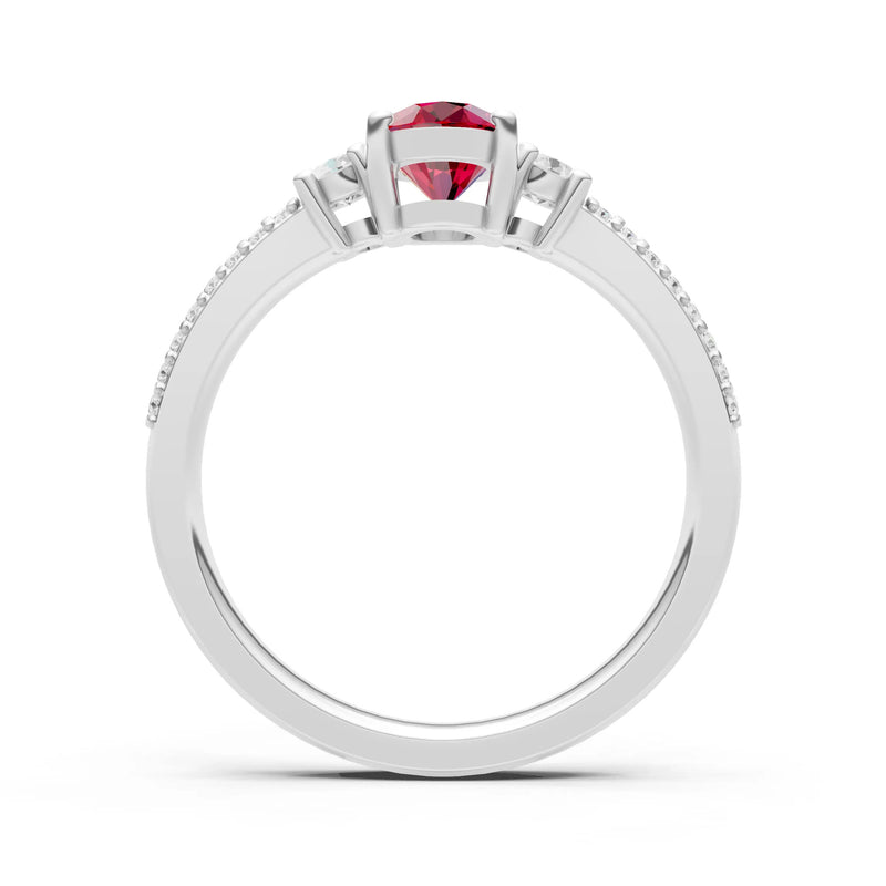 Ruby Three Stone Double Pave Oval Cut Band