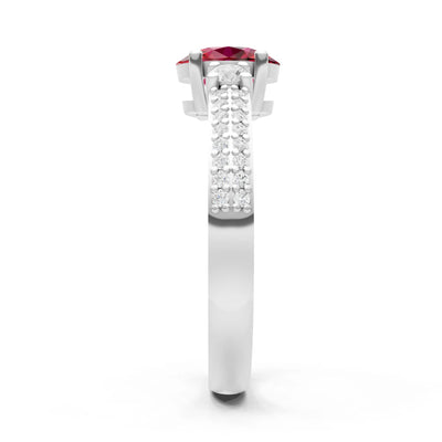 Ruby Three Stone Double Pave Oval Cut Band