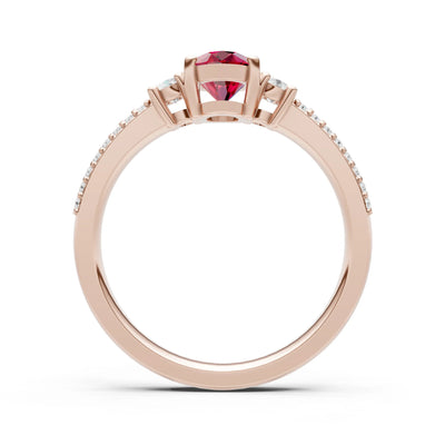 Ruby Three Stone Double Pave Oval Cut Band