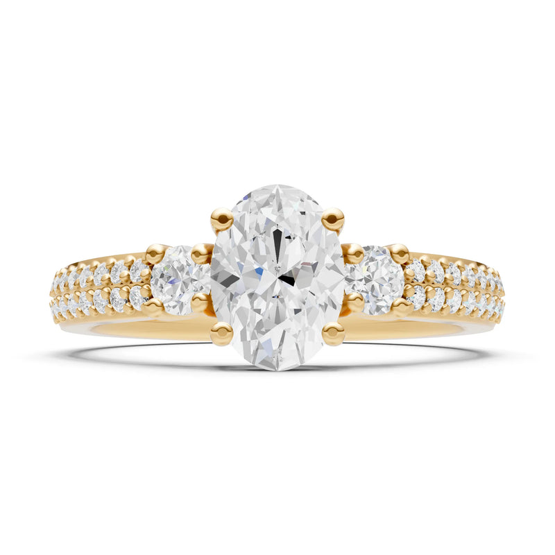3 Stone Oval Gemstone Double Pave Band - Oval