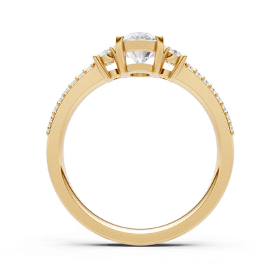 3 Stone Oval Gemstone Double Pave Band - Oval