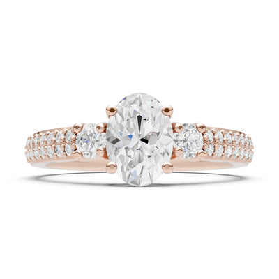 3 Stone Oval Gemstone Double Pave Band - Oval