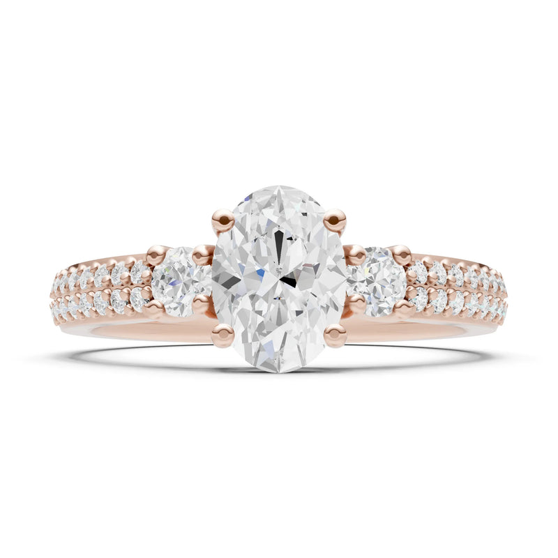 3 Stone Oval Gemstone Double Pave Band - Oval