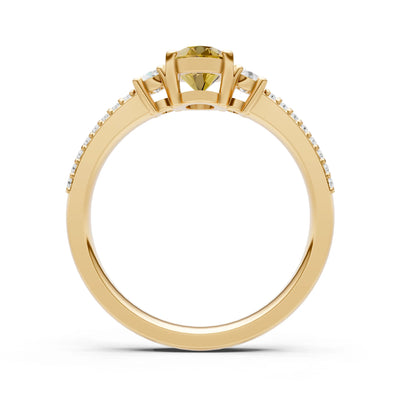 Citrine Three Stone Double Pave Oval Cut Band