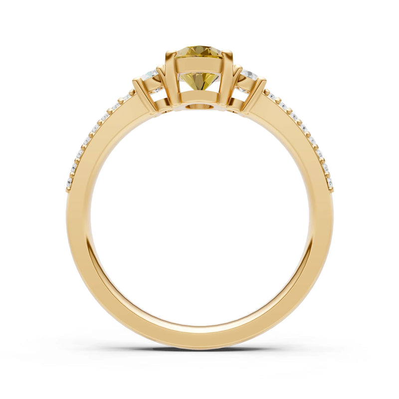 Citrine Three Stone Double Pave Oval Cut Band