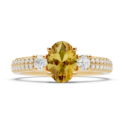 3 Stone Oval Gemstone Double Pave Band - Oval