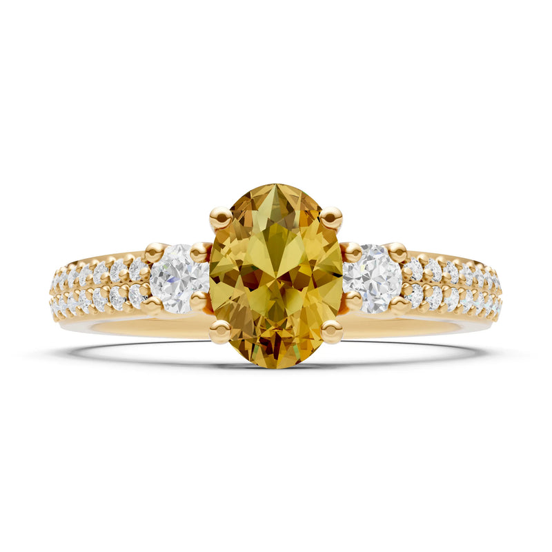 Citrine Three Stone Double Pave Oval Cut Band