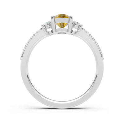 Citrine Three Stone Double Pave Oval Cut Band