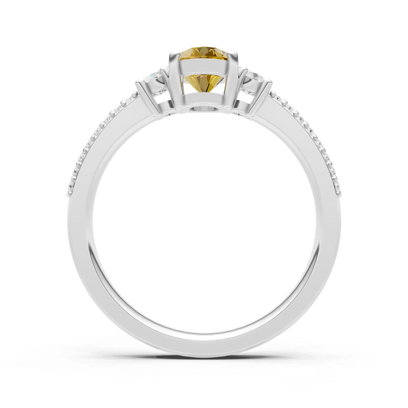 Citrine Three Stone Double Pave Oval Cut Band