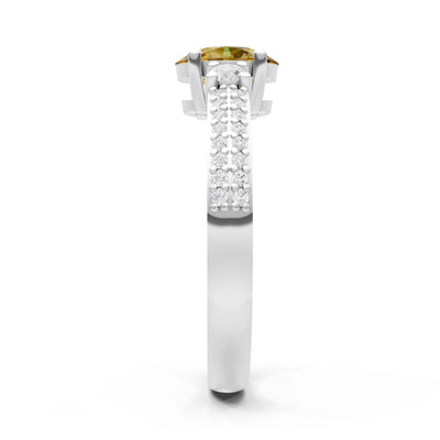 Citrine Three Stone Double Pave Oval Cut Band