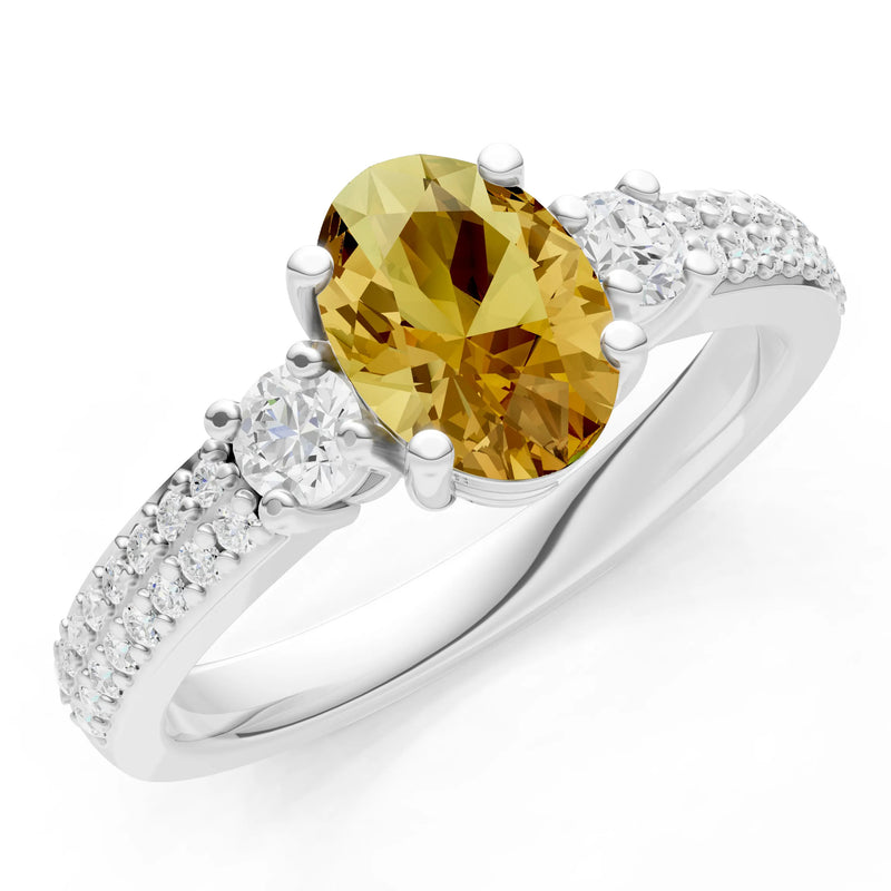 Citrine Three Stone Double Pave Oval Cut Band