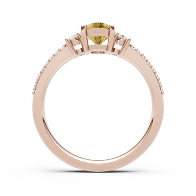 Citrine Three Stone Double Pave Oval Cut Band