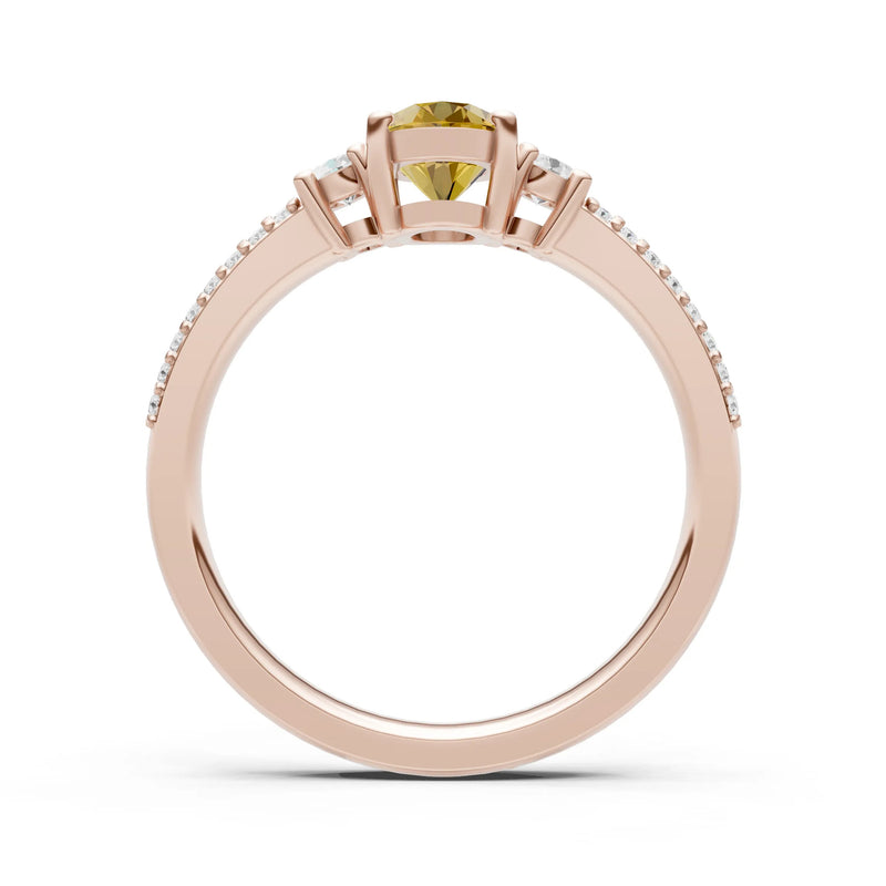 Citrine Three Stone Double Pave Oval Cut Band