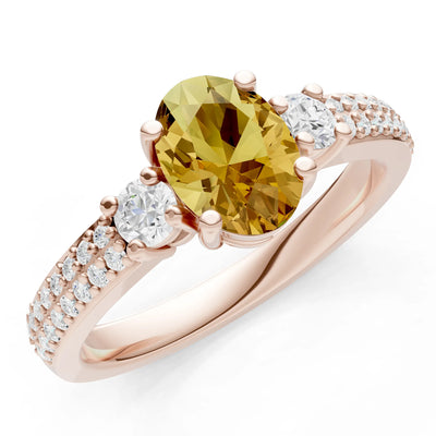 Citrine Three Stone Double Pave Oval Cut Band