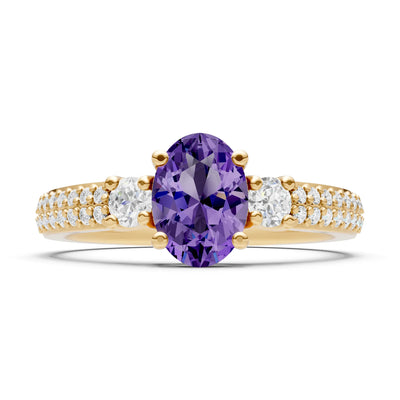 3 Stone Oval Gemstone Double Pave Band - Oval