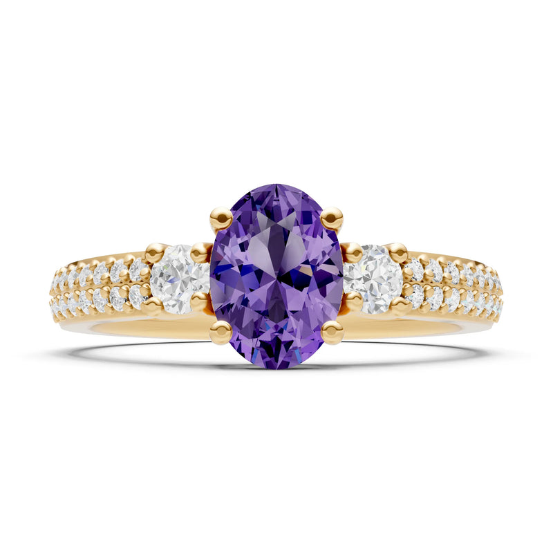 3 Stone Oval Gemstone Double Pave Band - Oval