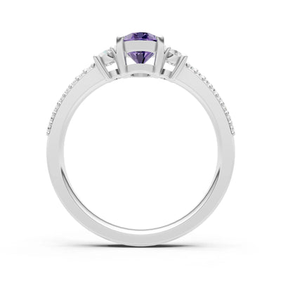 3 Stone Oval Gemstone Double Pave Band - Oval