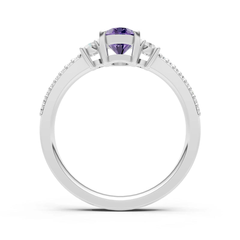 3 Stone Oval Gemstone Double Pave Band - Oval