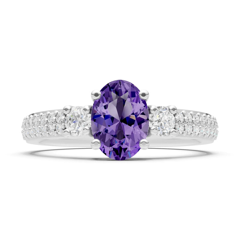 3 Stone Oval Gemstone Double Pave Band - Oval