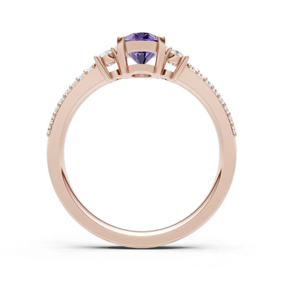 3 Stone Oval Gemstone Double Pave Band - Oval