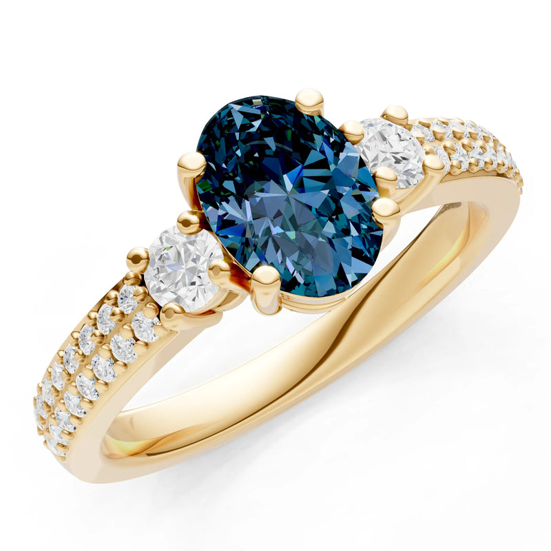 3 Stone Oval Gemstone Double Pave Band - Oval