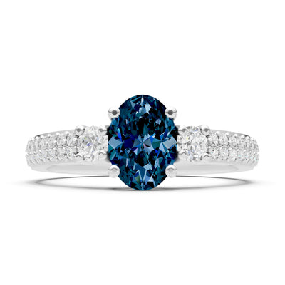 3 Stone Oval Gemstone Double Pave Band - Oval