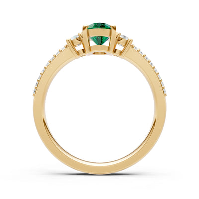 3 Stone Oval Gemstone Double Pave Band - Oval