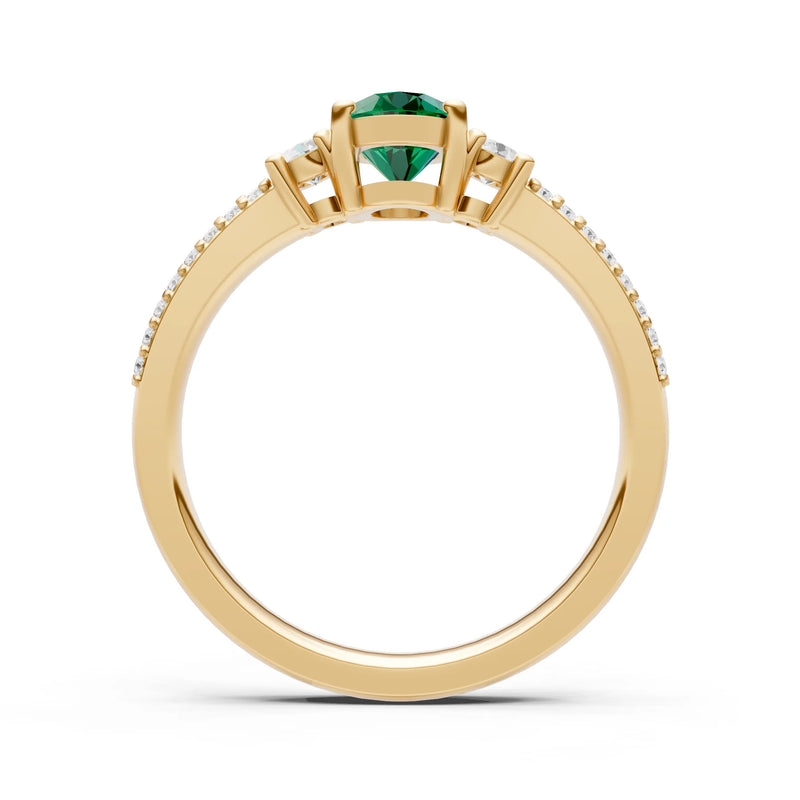 3 Stone Oval Gemstone Double Pave Band - Oval