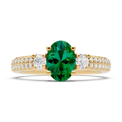 3 Stone Oval Gemstone Double Pave Band - Oval