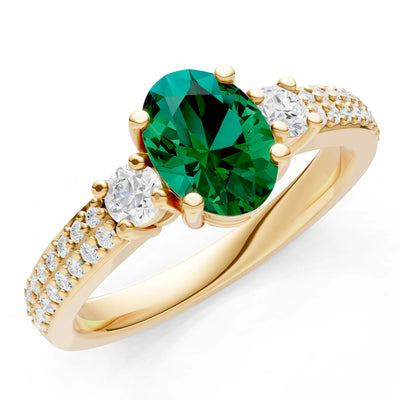 Emerald Three Stone Double Pave Oval Cut Band