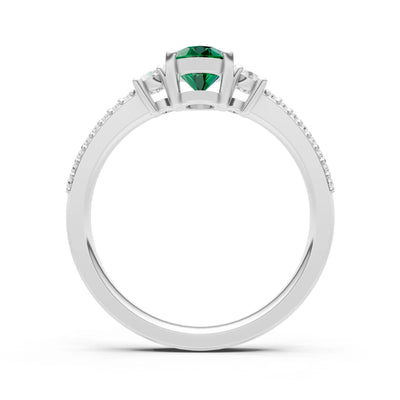 3 Stone Oval Gemstone Double Pave Band - Oval