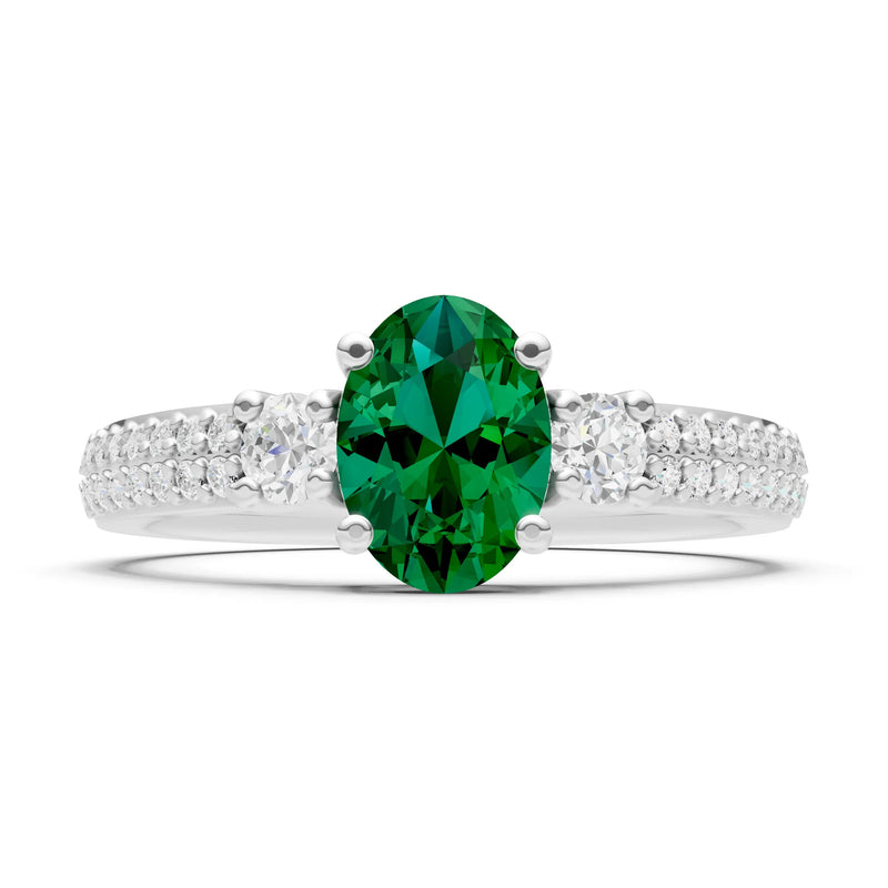 Emerald Three Stone Double Pave Oval Cut Band