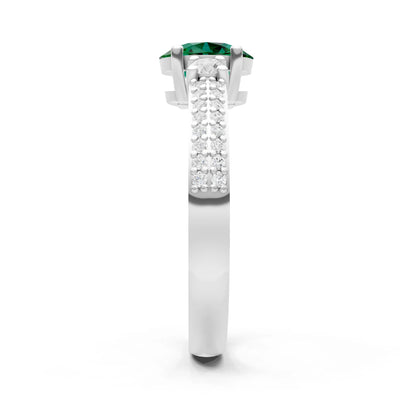 Emerald Three Stone Double Pave Oval Cut Band