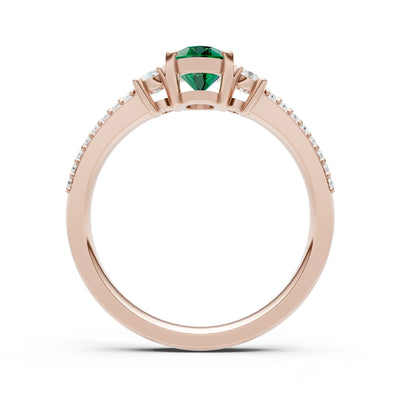 3 Stone Oval Gemstone Double Pave Band - Oval