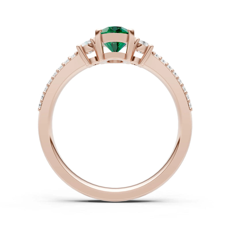 Emerald Three Stone Double Pave Oval Cut Band