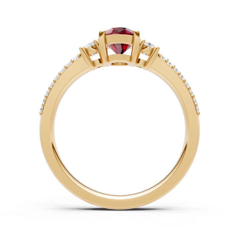 3 Stone Oval Gemstone Double Pave Band - Oval