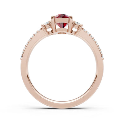 3 Stone Oval Gemstone Double Pave Band - Oval