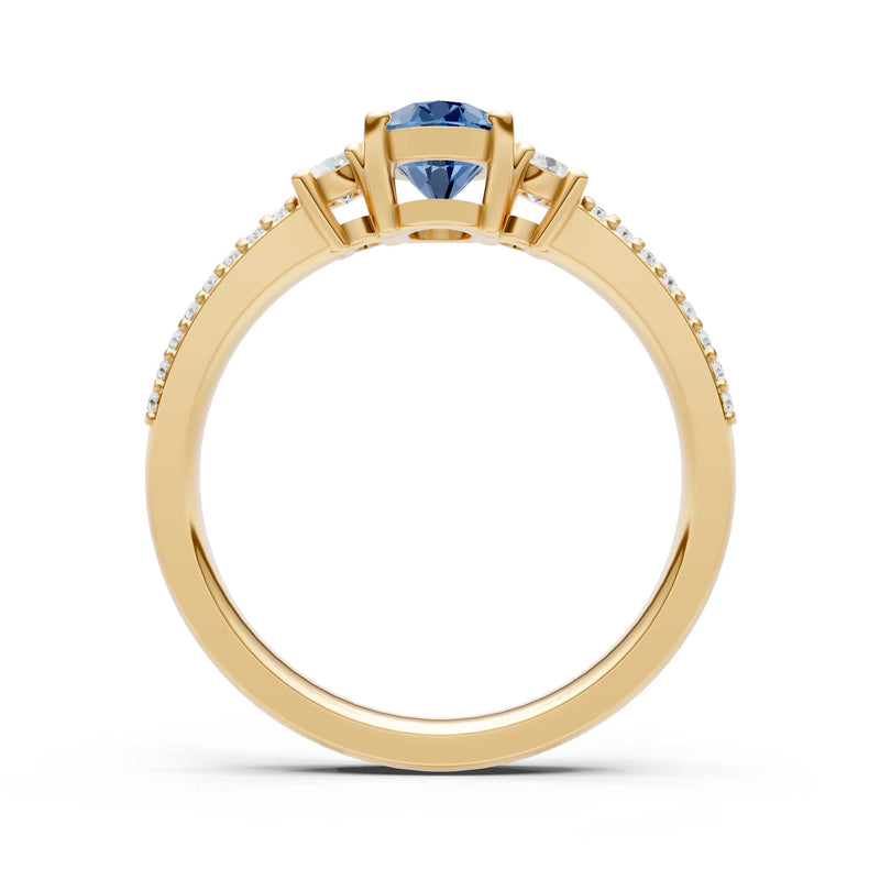 London Blue Topaz Three Stone Double Pave Oval Cut Band