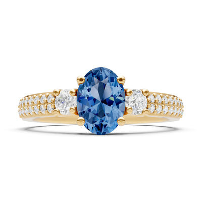 3 Stone Oval Gemstone Double Pave Band - Oval
