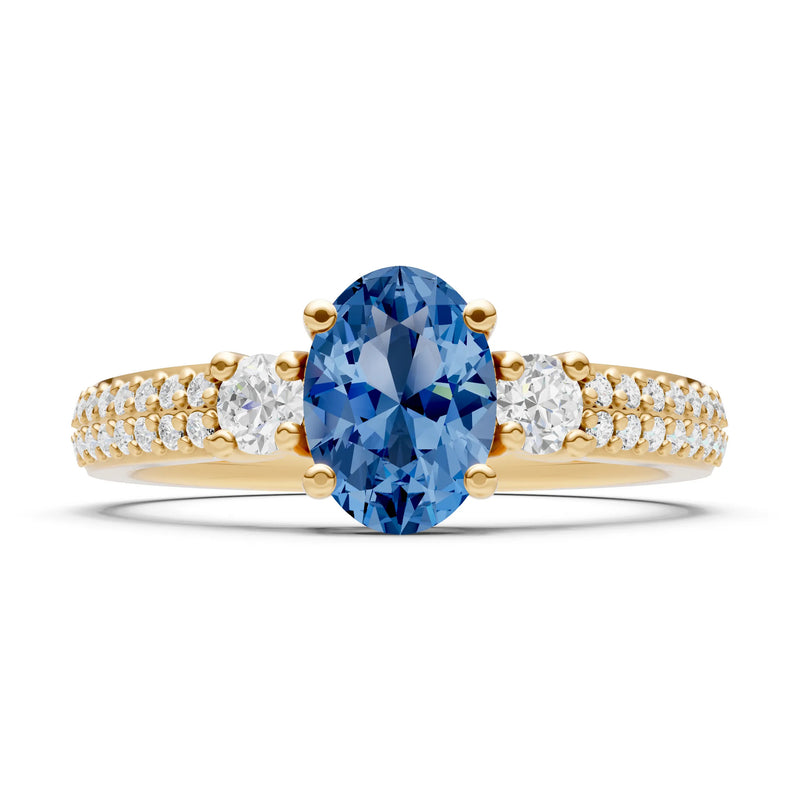 3 Stone Oval Gemstone Double Pave Band - Oval